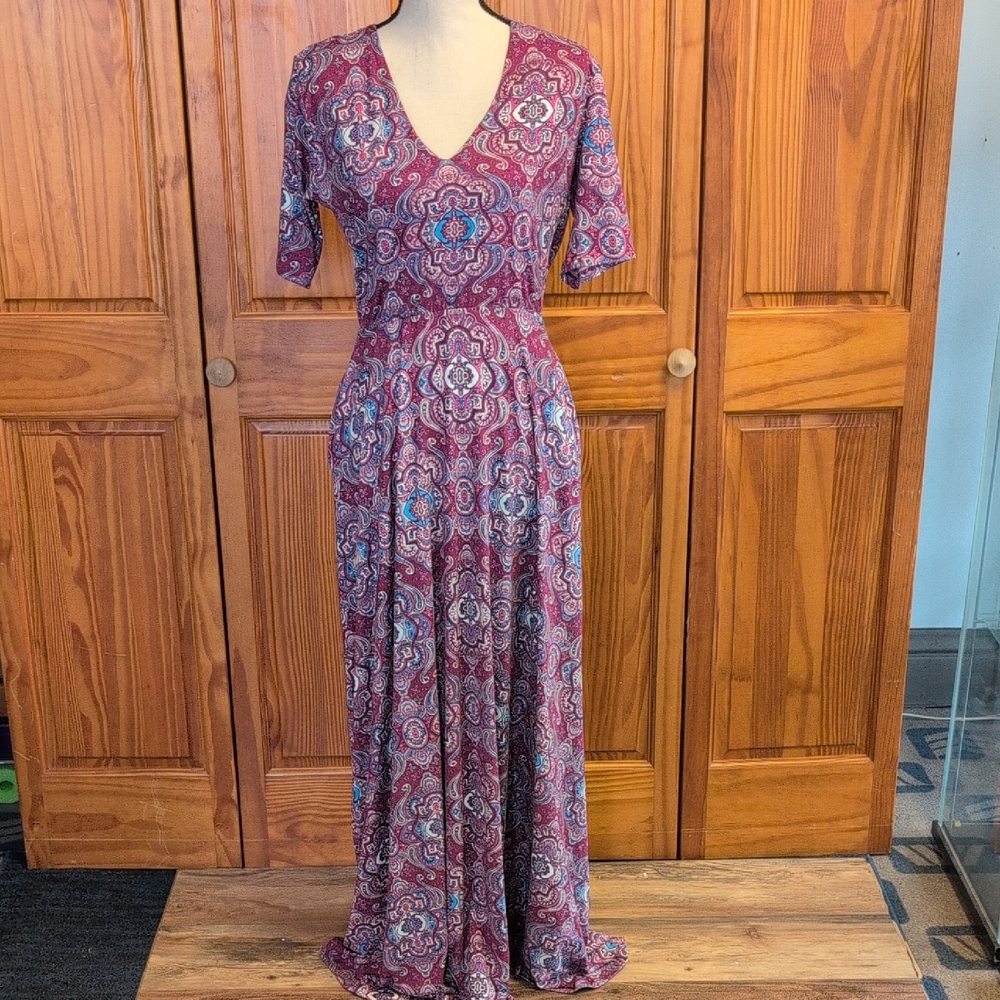 Agnes & Dora Multicolor Paisley Maxi V Neck Dress NWT L             CC123
